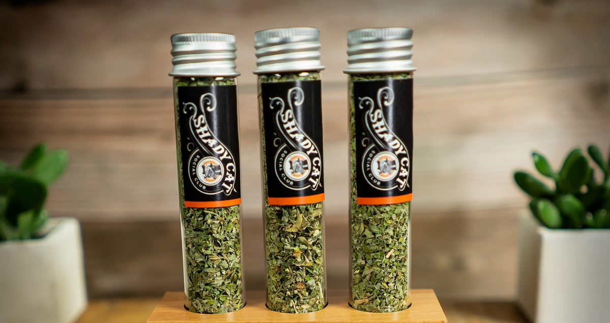 Three vials of organic catnip by Shady Cat Social Club