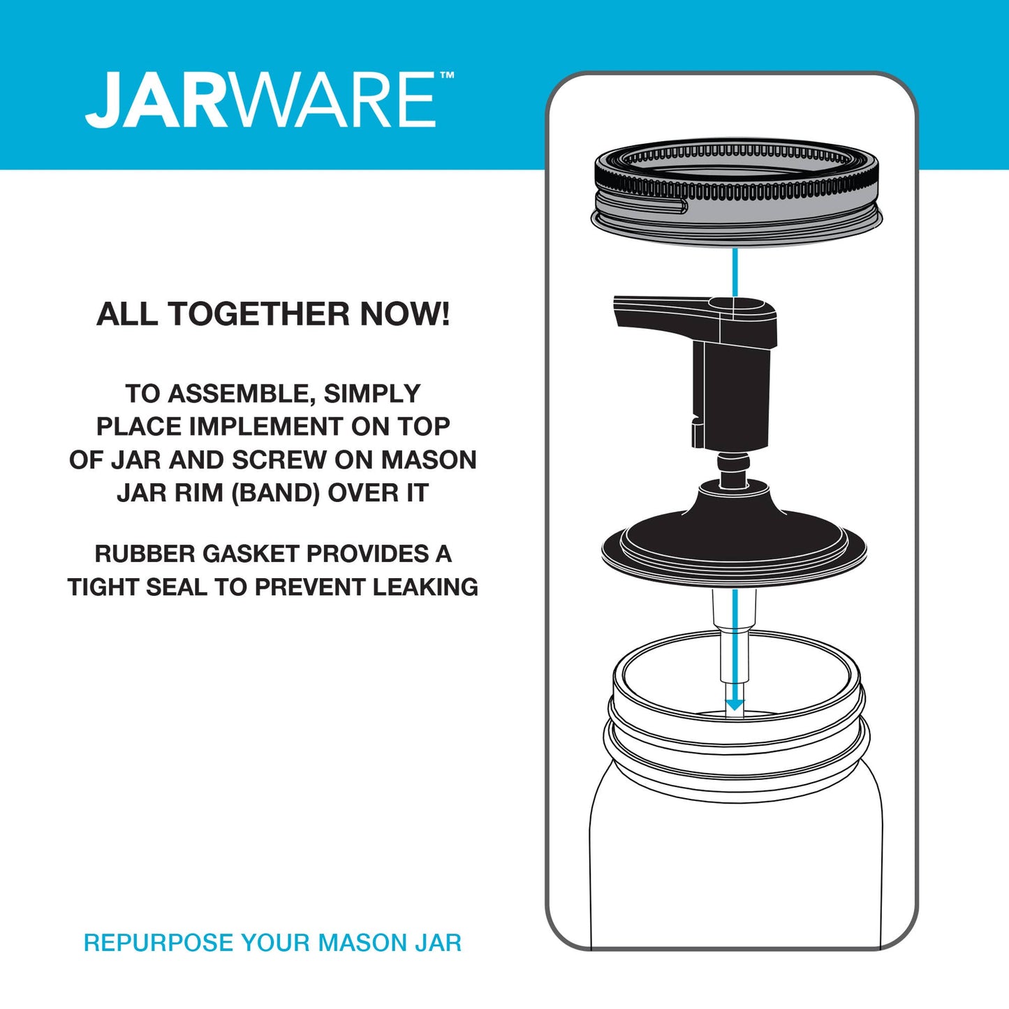 Jarware Black Foaming Soap Dispenser Lid, Regular Mouth