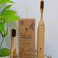 Bamboo travel toothbrush case and one refill head. Handle made with bamboo, bristles made with castor oil.