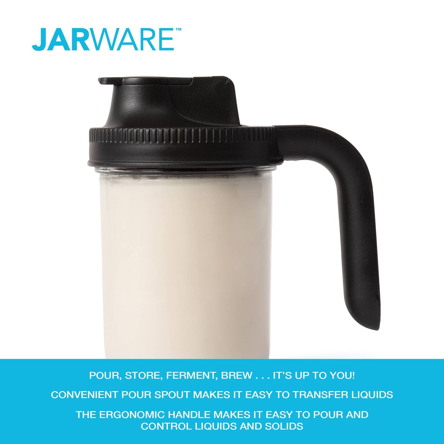 Jarware Black Spout Lid With Handle for Wide Mouth Mason Jar