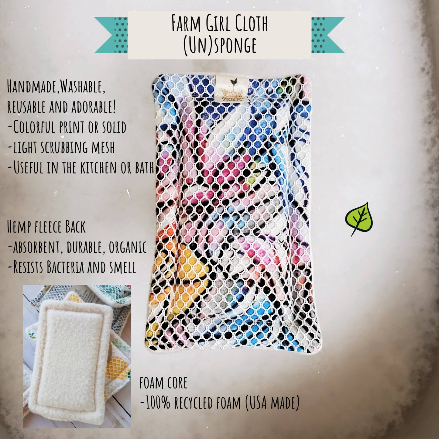 Unsponges Washable and Reusable Sponges with Hemp Fleece